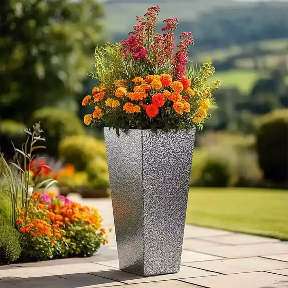 Access Garden Products Tall Tapered Square Planter, Galvanised Steel, Silver and Black, Height: 70 cm – 5