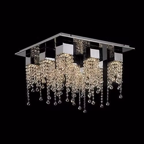 Italux Classic Flush Ceiling Light in Chrome with 9 Crystal Shades and GU10 Base