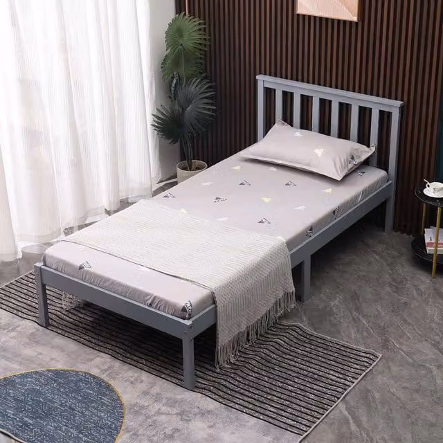WestWood Single Solid Wood Bed without Footboard in Grey, W/D/H: 90 x 190 cm