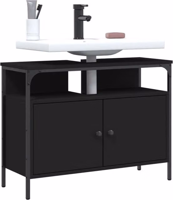 Berkfield Home Black Wall Mounted Bathroom Sink Cabinet with Hinged Doors, W/D/H: 80 x 30 x 60 cm