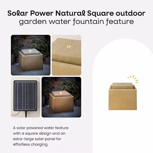 ValueLights Solar Powered Square Sand Stone Tabletop Garden Water Fountain – 2