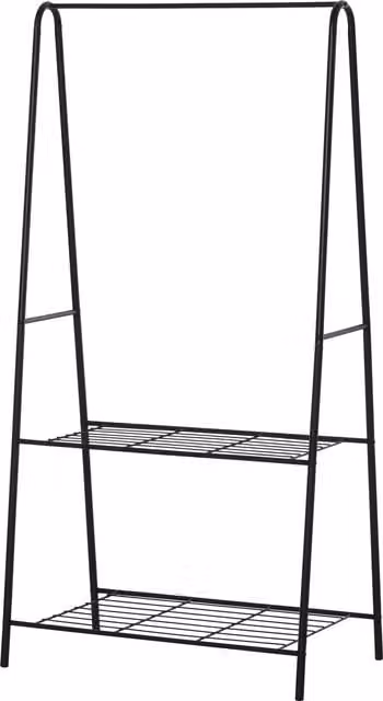 HOMCOM A-Frame Metal Clothes Rack and Coat Hanger with 2-Tier Shoe Shelving, Black, W: 45 cm, D: 77 cm, H: 153 cm – 1