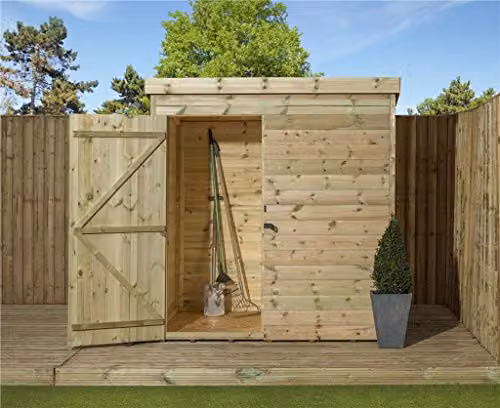 EMS Retail Empire 1000 Pent Garden Shed in Brown, Pressure Treated Shiplap Tongue and Groove Wood, W/D/H: 183.0 x 206.0 x 182.88 cm – 1