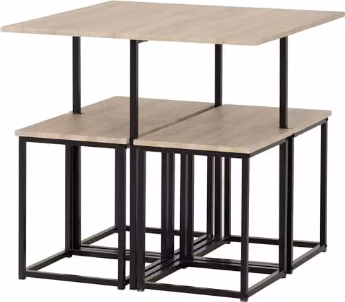 Seconique Stowaway Dining Set in Oak and Black with Square Table and 5 Chairs