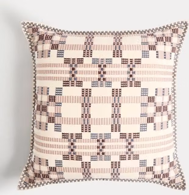 M&S Blue Geometric Embroidered Square Cotton Cushion