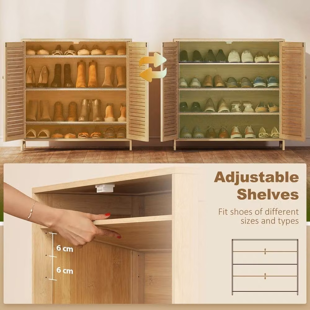 NESTLUNE Bamboo Shoe Cabinet with Roll Shutter Doors in Beige, W: 100 cm, D: 15 cm, H: 80 cm – 3