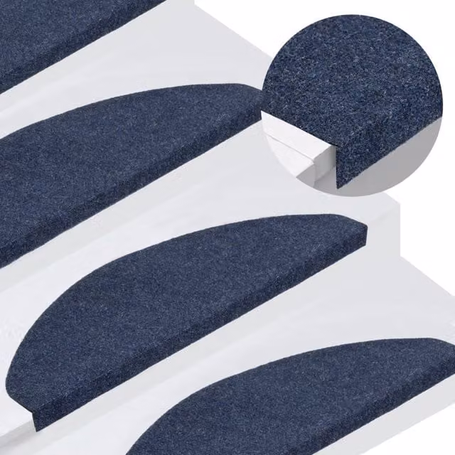 Berkfield Home Self-adhesive Non-slip Stair Mats, 15 Pieces, Blue, W: 65 cm, D: 22.5 cm, H: 3.5 cm