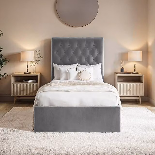 Flair Chesterfield Velvet Single Bed with Lift-Up Base, Grey, W/D/H: 90 x 200 cm