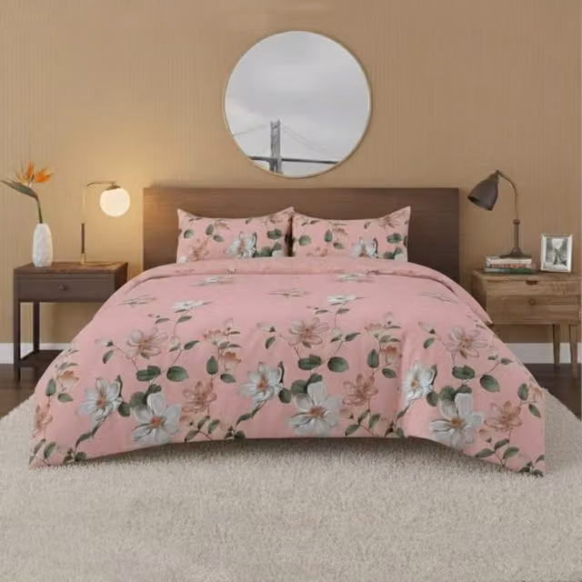 Snug City Flower Complete Bedding Set in Pink, including Duvet Cover, Pillowcase and Fitted Sheet, Microfibre, 140 x 200 cm – 1
