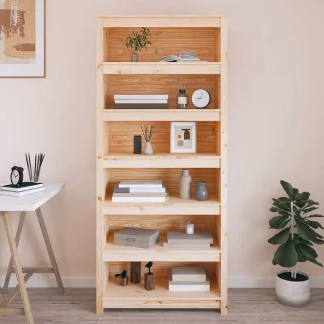 Berkfield Home Rustic Solid Wood Pine Book Cabinet, Brown, W/D/H: 80 x 35 x 183 cm – 1