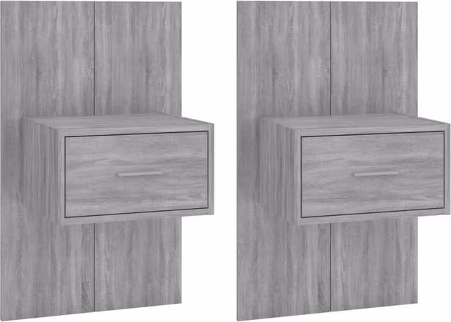 Berkfield Home Set of 2 Wall-mounted Bedside Cabinets in Grey Sonoma
