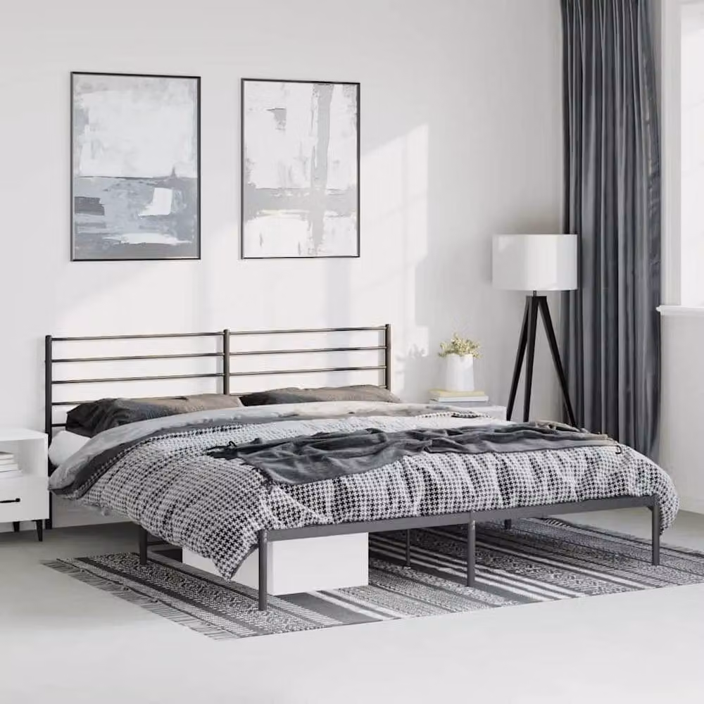 Berkfield Home Metal Bed Frame with Headboard in Black W/D/H: 193 x 203 cm – 2