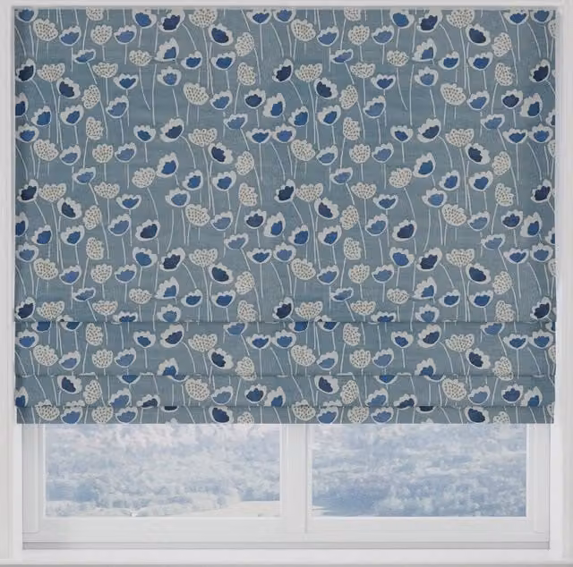 Terrys Clara Made to Measure Blackout Roman Blind in Blue Floral Design