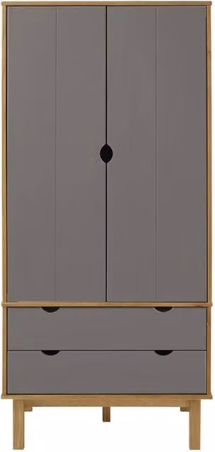 Berkfield Home OTTA Wardrobe in Brown and Grey Solid Pine Wood, W/D/H: 76.5 x 53 x 172 cm