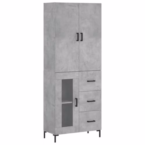 vidaXL Modern Highboard in Concrete Grey with Glass Doors and Drawers, W/D/H: 69.5 x 34 x 180 cm