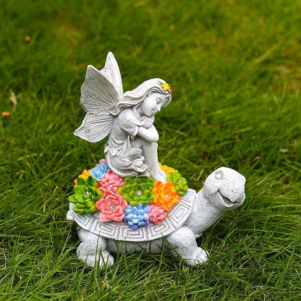 Ventryn Grey Resin Solar Light Tortoise Ornament with LED Garden Fairy Statue – 2