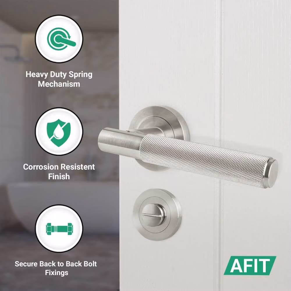 AFIT Satin Nickel Bathroom Door Handle Rose with WC Lock and Hinges, Silver, W/D/H: 15 x 15 x 15 cm – 2