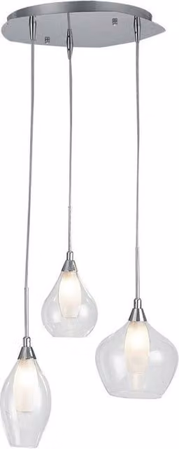 Netlighting SKYLINE 3 Light Cluster Pendant Ceiling Light in Transparent Grey Glass and Metal, W/D/H: 35 x 22.5 cm