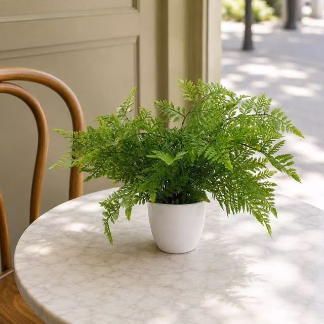 Leaf Design Realistic Artificial Green Fern Plant in a Ceramic Pot, H 40 cm x W 40 cm x D 30 cm – 1