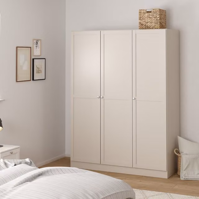 Furniture To Go Brande 3-Door Hinged Wardrobe in Beige and White