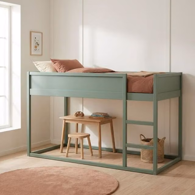 Noa and Nani Lykke Midsleeper Cabin Bed with Reversible Ladder in Forest Green