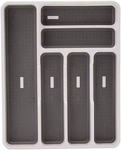 Addis Premium Soft Touch 6 Compartment Cutlery Drawer Organiser Tray, White and Grey – 3