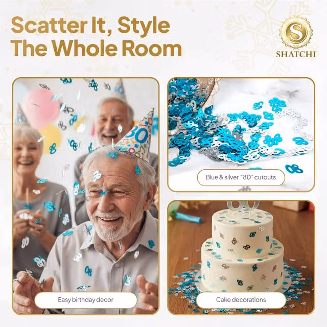 Shatchi Blue and Silver 80th Birthday Party Confetti Pack of 4