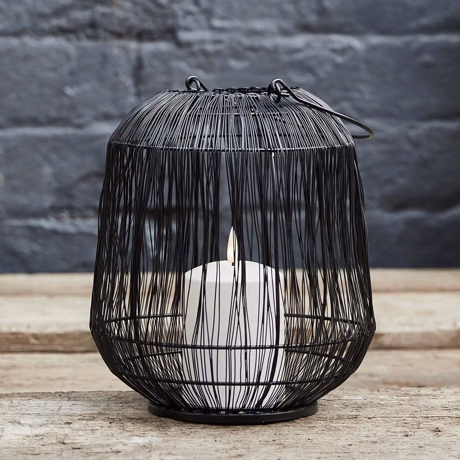 Lights4fun Antonio Large Black Metal Square Tabletop Garden Lantern with White TruGlow Pillar Candle W/D/H: 20.5 x 20.5 x 23.5 cm – 1