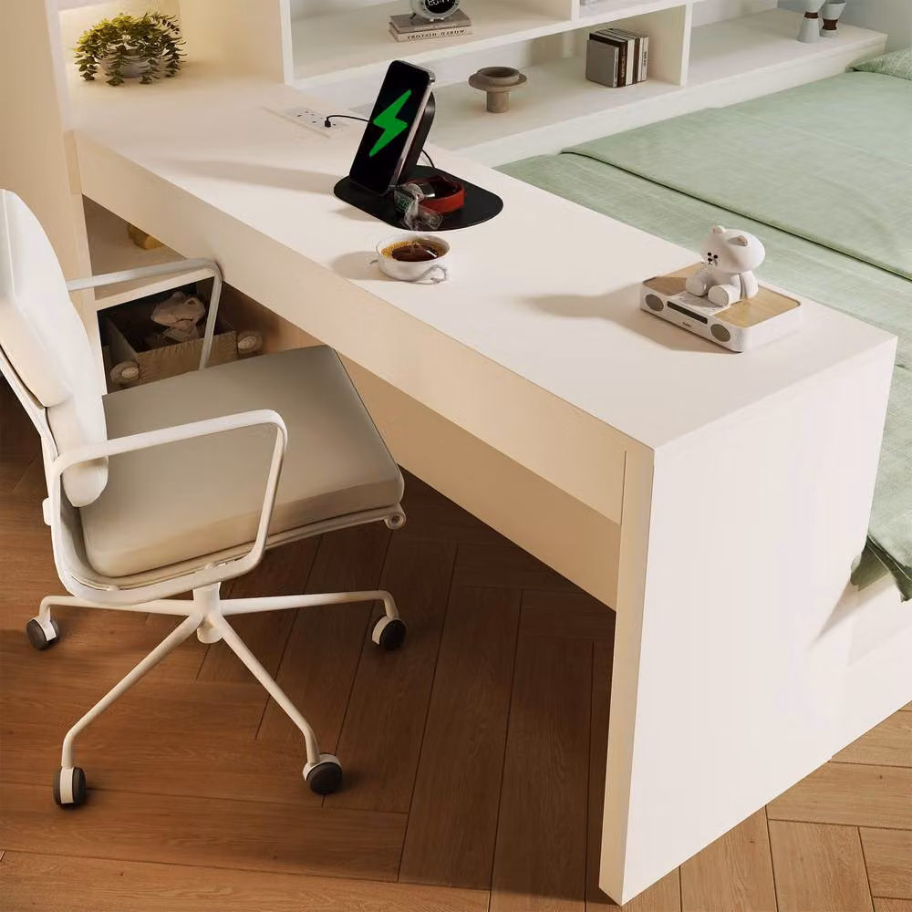 Merax White Solid Wood Daybed with Storage Drawers, Bedside Shelf and USB Charging Port, W/D/H: 140 x 200 cm – 5