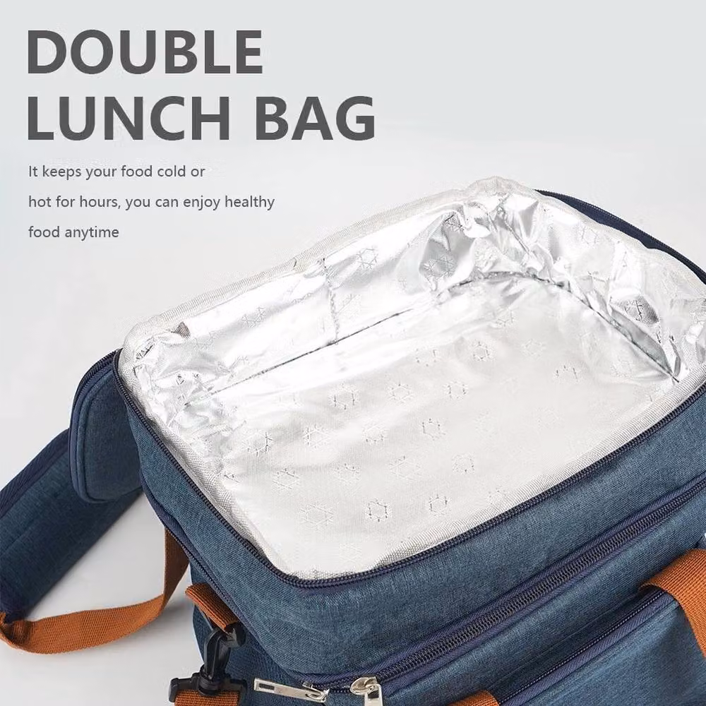 NESTLUNE Double Deck Large Insulated and Leakproof Reusable Lunch Bag in Blue, W: 100 cm, D: 15 cm, H: 15 cm – 6