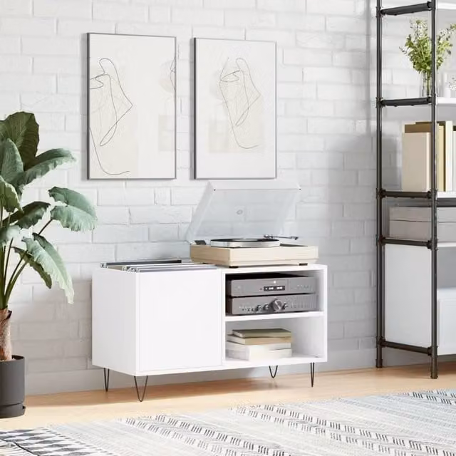 Berkfield Home Record Cabinet in White, W: 85 cm, D: 38 cm, H: 48 cm