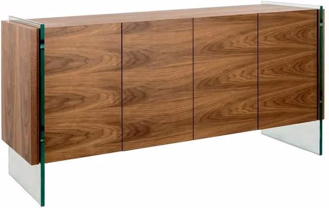 Angel Cerda Walnut Veneer Sideboard in Brown with Tempered Glass Legs, W: 170 cm, D: 43 cm, H: 77 cm