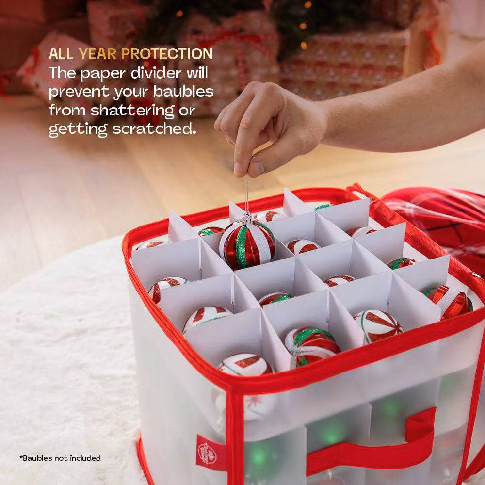 Christmas Village Red Christmas Bauble Storage Bag with Lid and Handles – 4