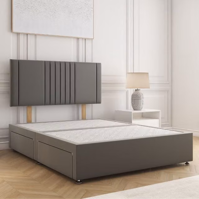 BSSPOKE Monaco Plush Velvet Divan Bed with 24 inch Headboard and 4 Drawers, Grey, W/D/H: 180 x 200 cm