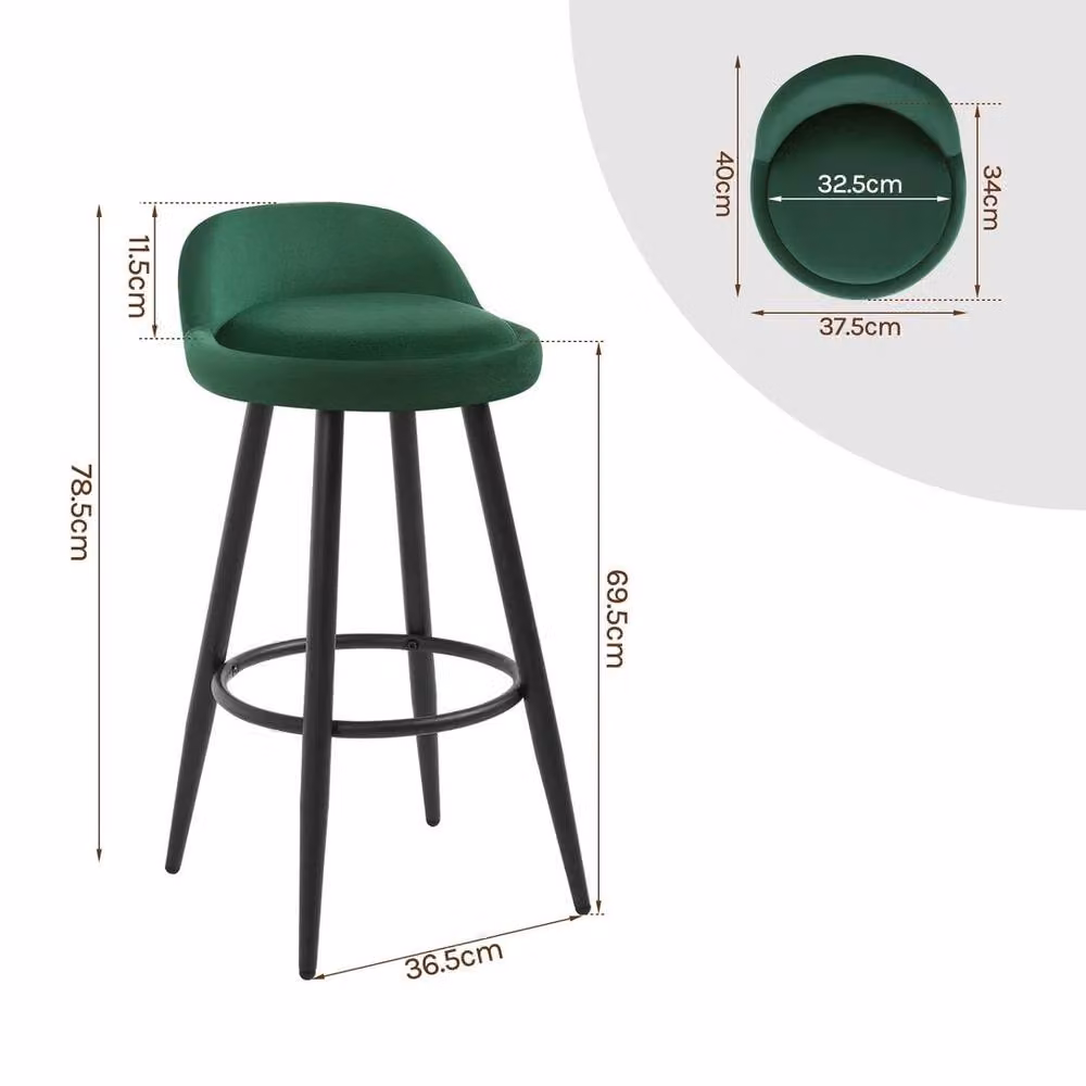 Kelvenix Modern Tall Bar Stool in Dark Green Velvet – 2