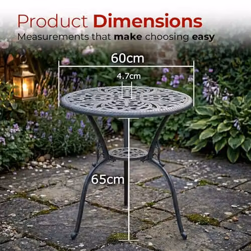 Centurion BANGUI Outdoor Bistro Table in Grey Cast Aluminium with Parasol Hole, Diameter: 68.5 cm, Height: 70 cm – 2