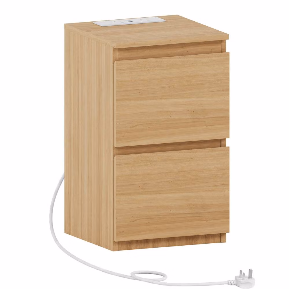 Vida Designs Denver 2 Drawer Bedside Chest with Power Outlet in Sand – 2
