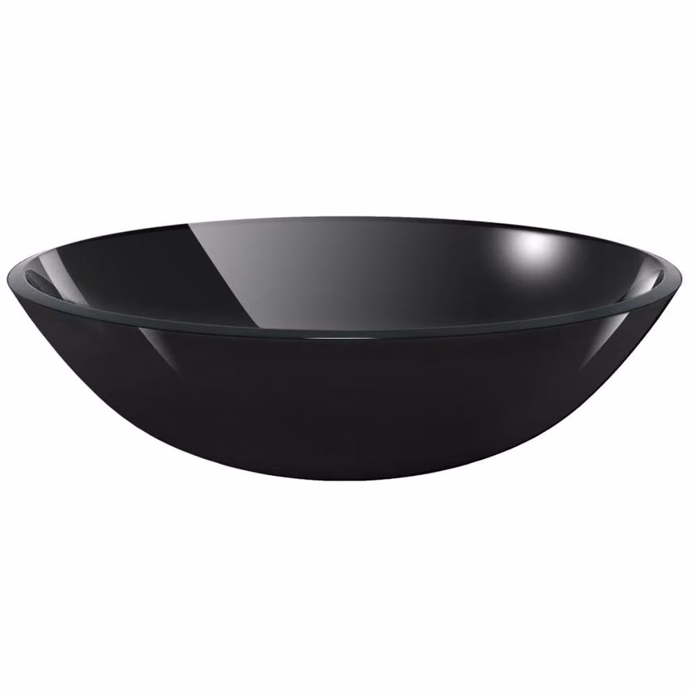 Berkfield Home Round Black Tempered Glass Countertop Basin, Diameter: 42 cm – 3