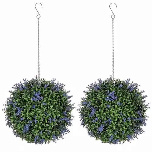 HOMCOM Set of 2 Purple Artificial Plant Topiary Balls, Diameter: 27 cm