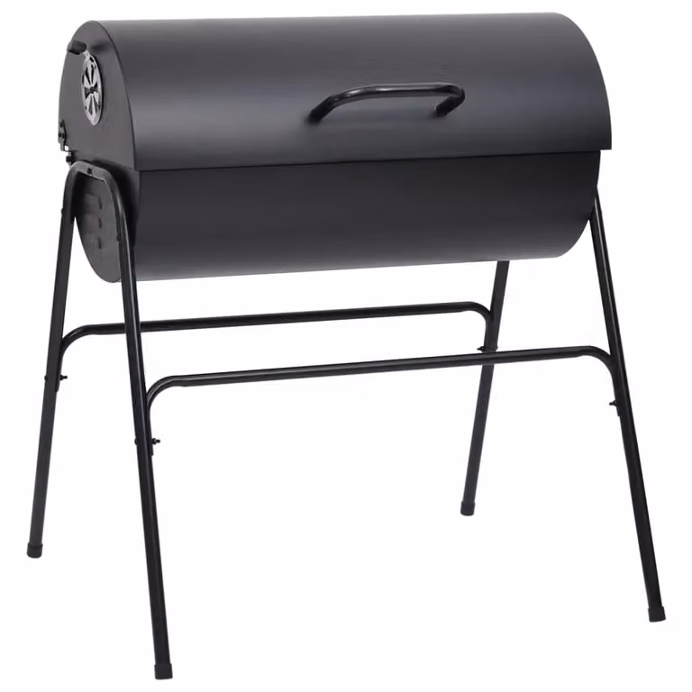Berkfield Home Black Steel Barrel Charcoal Kettle Grill with 2 Cooking Grids and Warming Rack, W/D/H: 80 x 95 x 90 cm