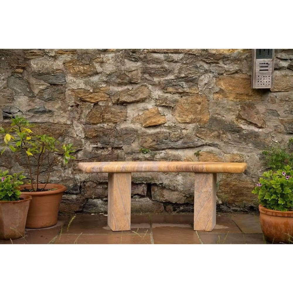 Buttercup Farm York Curved Rainbow Sandstone Garden Bench, Multicolour, H 44 x W 120 x D 30 cm – 2