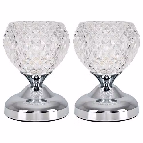 ValueLights Set of 2 Modern Silver Chrome and Glass Dimmable Touch Table Lamps – 1