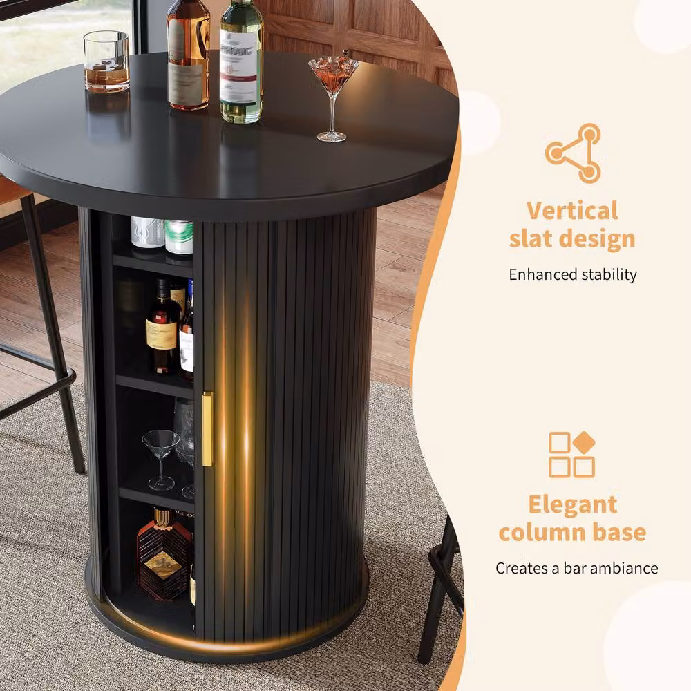 Merax Modern Round Bar Table with Built-In Storage Cabinet in Black, W/D/H: 60 x 60 x 91.6 cm – 6