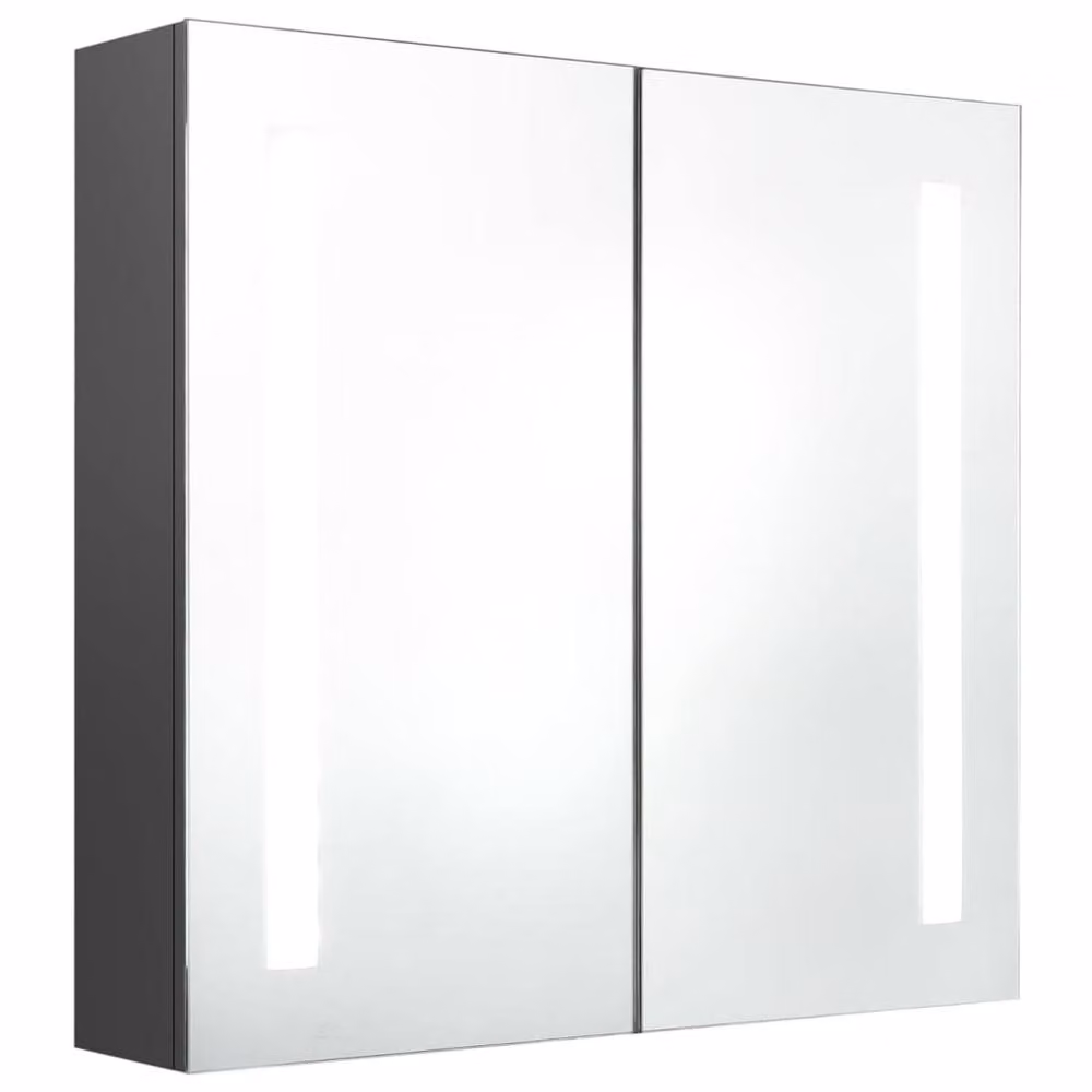 Berkfield Home Grey Glossy LED Bathroom Mirror Cabinet with Internal Shelves, W/D/H: 60 x 14 x 62 cm – 2