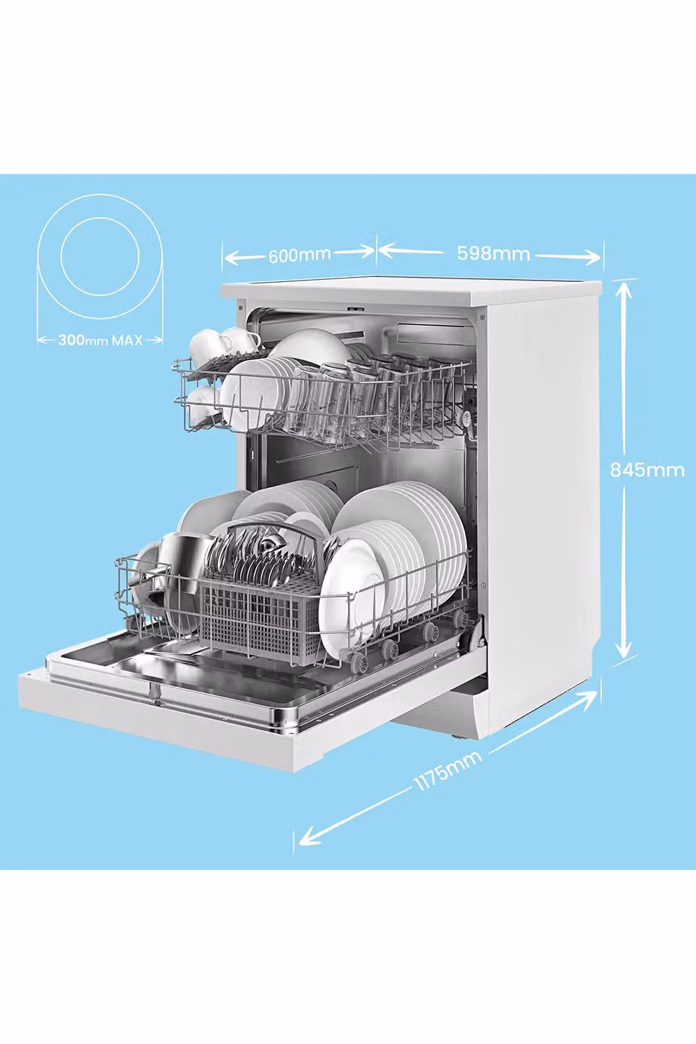 Living and Home White Freestanding Dishwasher with 12 Place Settings and Self-Clean Cloud Wash Technology – 2