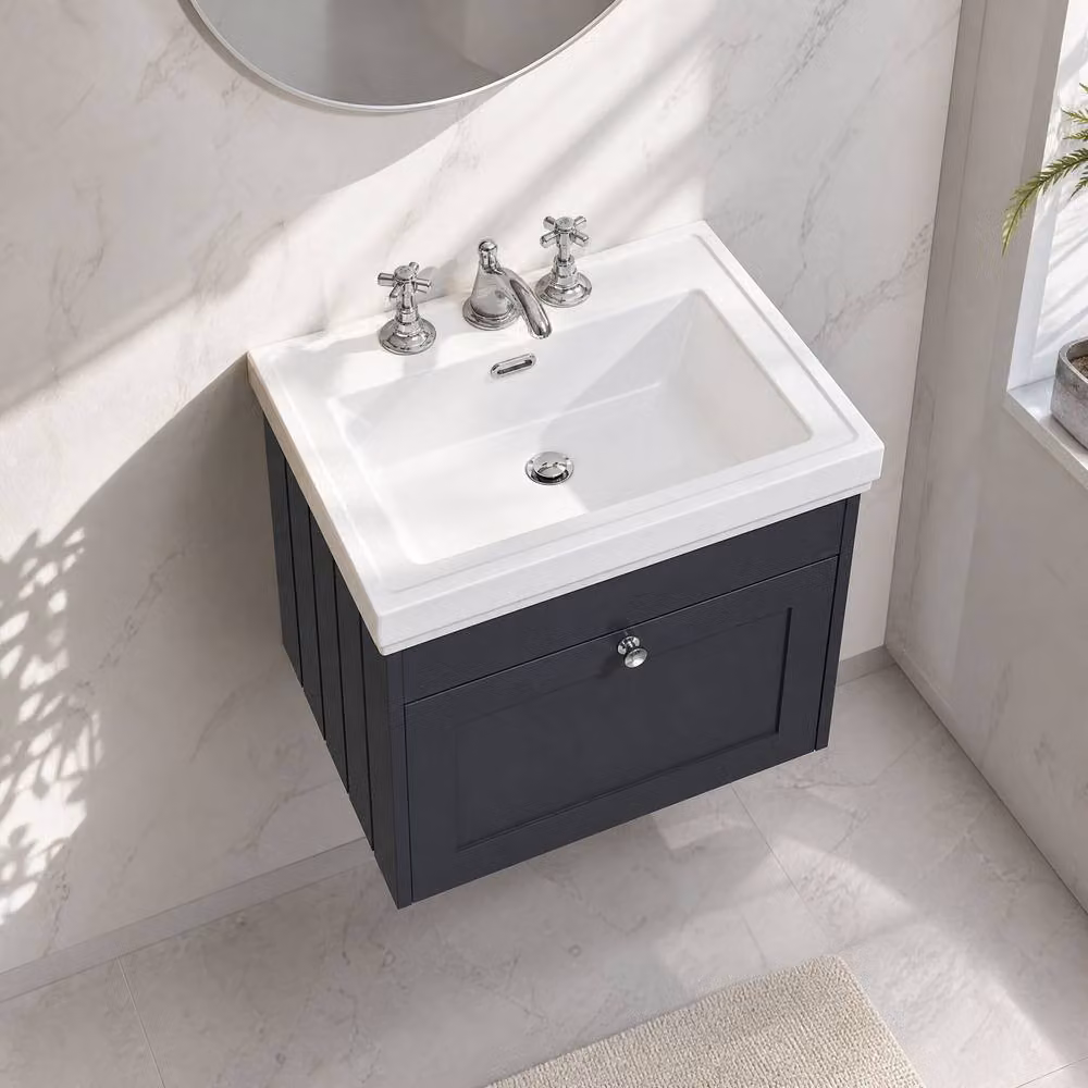 Balterley Wall Hung Single Drawer Bathroom Vanity Unit with 3 Tap Hole Basin in Matt Dark Grey W/D/H: 60.0 x 45.3 x 43.1 cm – 2