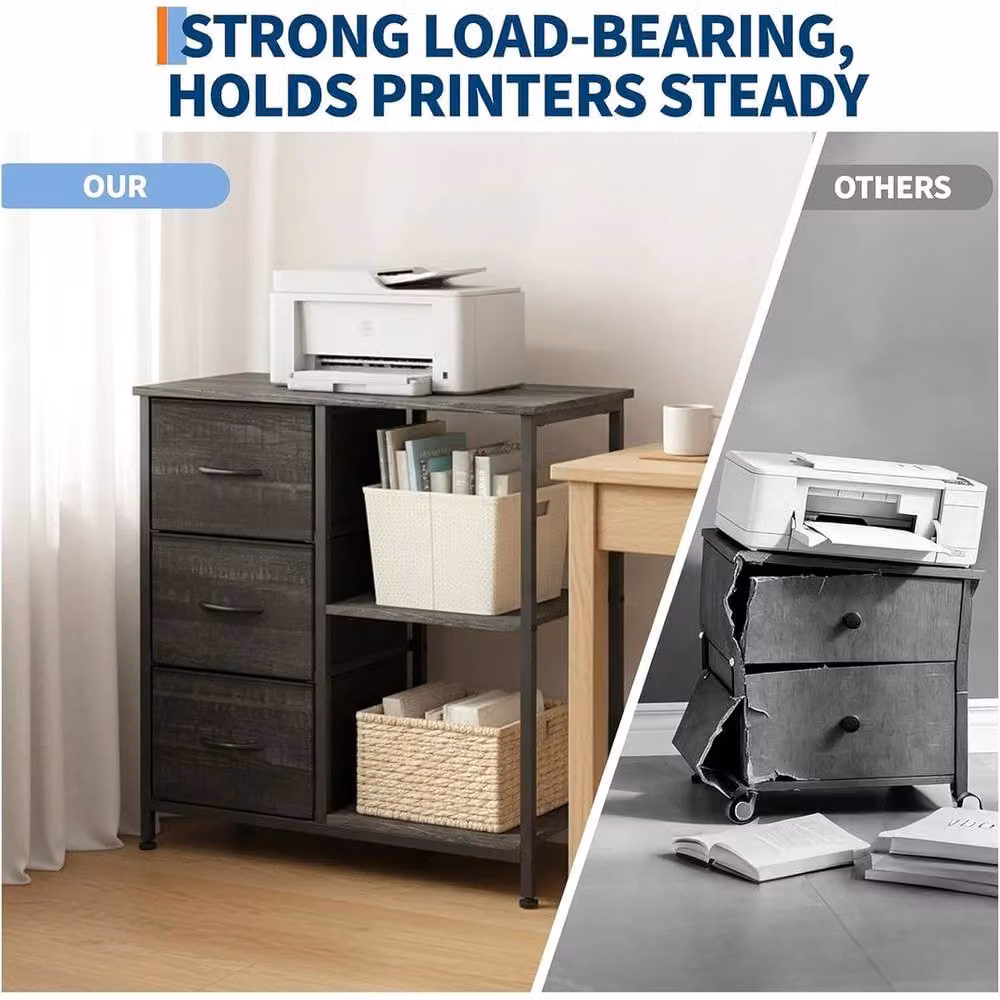 VOGREX Black 3 Drawer File Cabinet and Printer Stand with 2 Open Shelves – 5