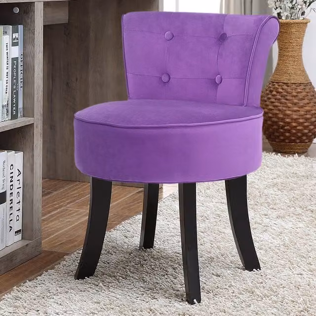 Livingandhome Modern Grey and Purple Linen Vanity Stool for Children