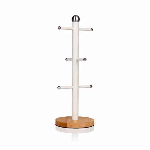 Swan Nordic Scandi Mug Tree with Anti-Slip Bamboo Base, White – 1