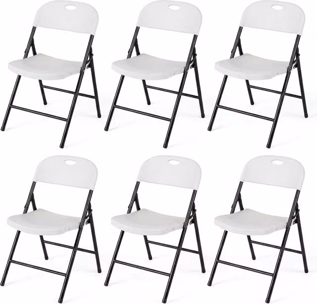 Set of 6 White Foldable Plastic and Metal Chairs by COSTWAY